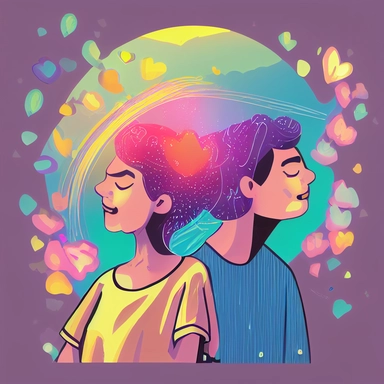 energizing colorful cartoon romantic couple clipart , simple, cute, happy, art, crafty, pattern, psychedelic , groovy , hi-res contrast , pastel theme ,