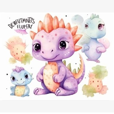 watercolor clipart of an adorable cute little dragons clipart, different lateral standing poses, beautiful tails and wings, cute cartoon mystical animal