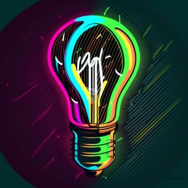Clip art image of light bulb idea icon, the images should be versatile and suitable for use in a variety of projects such as presentations, social media posts, blog articles, and more. The style should be modern and clean, with bold lines and neon colors