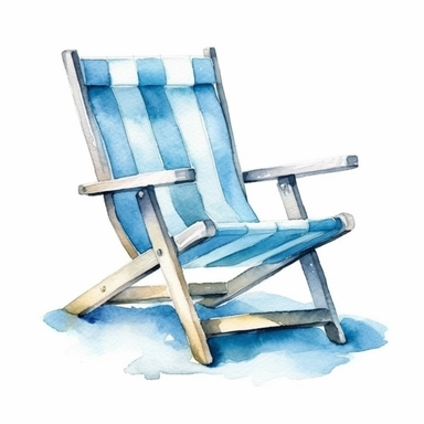watercolor colorful clipart of a blue beach chair, hd, on white background