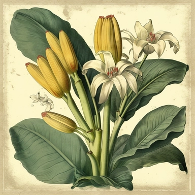 Clipart, vintage, Flower of the banana tree, MUSA, candice maculata fructa, botanical illustration, hand-drawn, texture
