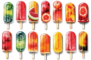 realistic summer clipart digitally painted and retouched clip art, popsicles, iso 200, vintage cut-and-paste, white background, blink-and-you-miss-it detail 03,