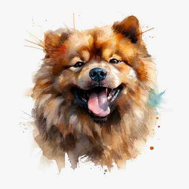 cute Tahltan Bear Dog dog portrait, full face, centered shot, side shot, dynamically posed, in action, playful mood, happy mood, playing mood, cute face, adorable smile, childlike eyes, clean watercolor illustration, white background, nursery baby imagery, painting, detailed, 8k, PNG, clipart,
