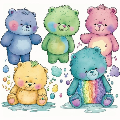 watercolor clipart of Care bears full body