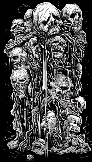 Rectangular Blob's like Cluster of body ghoul zombie lacerated limbs in a death metal t - shirt design monochromatic clipart