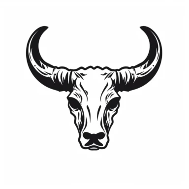 Texas Longhorn Cow Skull black and white , minimalist , vector, clipart, white background, svg , easy to vectorize , simple