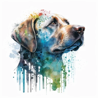Labrador Retriever dog head Watercolor Clipart, drip effect, clean white background, clean white background
