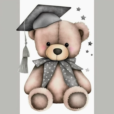 cute watercolour Teddy bear graduate stars, black and grey, Clipart isolated,