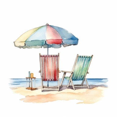clip art ,umbrella and beach chairs Watercolor,no background