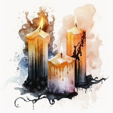 halloween candles water color and hyperrealistic. white background. no tags. CLIPART