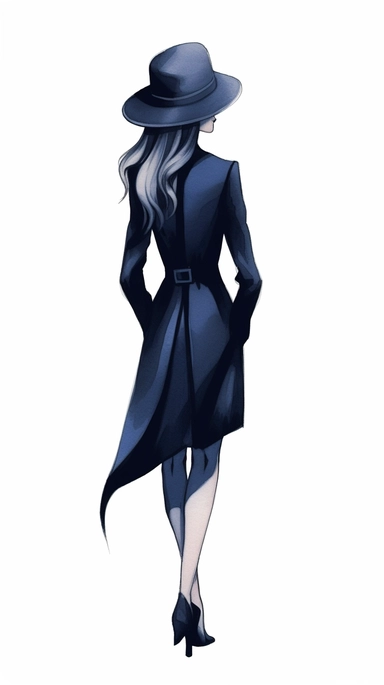 Faceless clipart, Boss girl clipart, Fashion illustration, clipart, Look Clipart, Fashion clipart, woman clipart, navy blue toned, royal, cartoon, painting