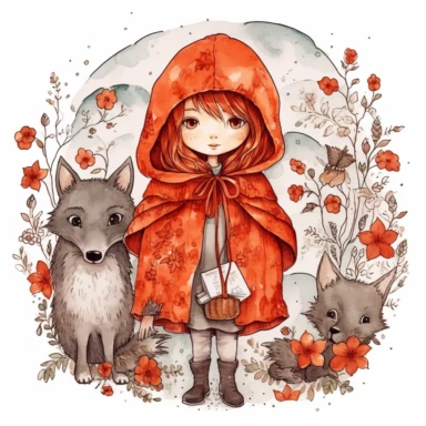 red riding hood clipart, vector art, clip art, clipart, in the style of claudia tremblay, birds& flowers, kawaii manga, realistic watercolors, dark white and light orange, eleanor fortescue - brickdale, isolated figures