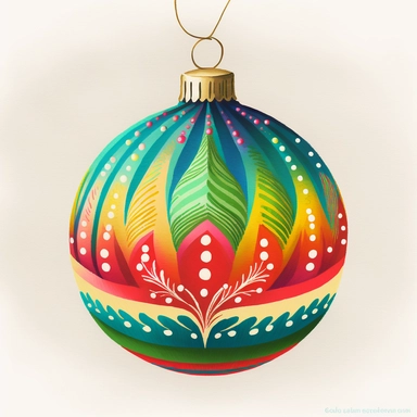fun vintage christmas tree bauble , bright colours, gouache, clipart, white background
