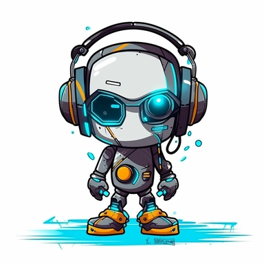 adorable simple cyberpunk Dj robot clipart, white background, adobe illustrator vector