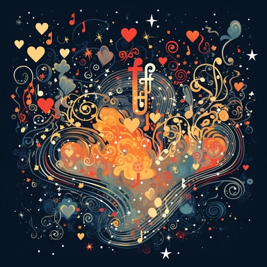beautiful dreamy artwork for t shirt graphic, beautiful dreamy artwork for t shirt graphic, Imagine a world where gratitude fills our hearts, radiating positivity and contentment.dreamy, fireworks of MUSIC NOTES and scrolls, CONTOUR, VECTOR IMAGE, FLAT , simple, sharp, detailed, clipart