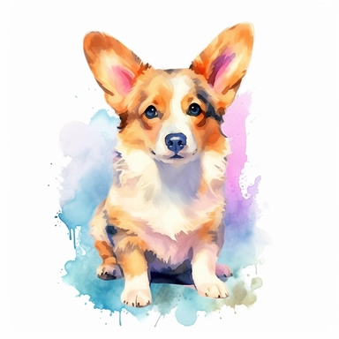 Cardigan Welsh Corgi, dog, water color style, clipart, white background