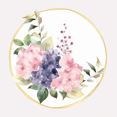 Create a charming wedding invitation in a watercolor floral clipart style. Incorporate the enchanting beauty of pink and purple hydrangeas, using watercolor brushstrokes to depict them as delicate and whimsical elements. Design the invitation with a focus on clipart-style illustrations, capturing the essence of hand-painted artwork. Integrate decorative floral elements throughout the design, evoking the romance and joy of a wedding celebration. Consider adding text overlays with elegant typograp