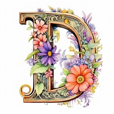 Letter J, Pastel Vintage Flower Alphabet Letter  J  Watercolor and ink Clipart, Cartoon, anime, hyper-realistic, high contrast, intricate detail, illustration style, high solution on the white background, letter J,