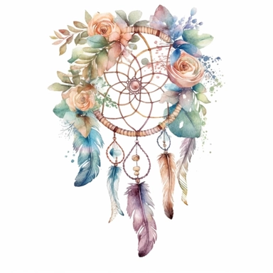 cute watercolor newborn boho dream Catcher, isolated white background, babyshower clipart, 8k, soft multicolor boho colors