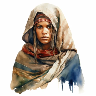 a female in touareg clothes, watercolor white background clipart