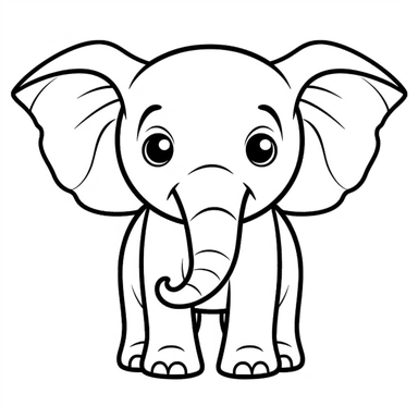 elephant, very simple coloring page for children, vector clipart, line art, simple cartoon style, kawaii, cute simplified design, extreme bold outlines, black and white, isolated on white background, strong contrast, low detail, clean and simple