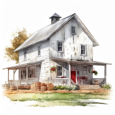 farm house photorealistic clipart,on white background with margins