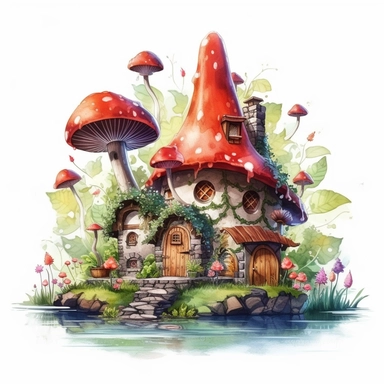 beautiful cute and happy fantasy fairy house in nature clipart