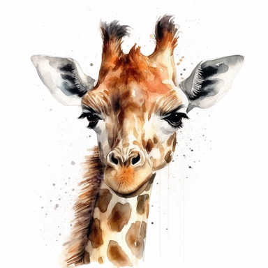 happy sweet Baby Giraffe - Giraffa camelopardalis clipart , original hand drawing, watercolor, understated and flawless coloring image, realistic image , white background, realistic painting, portrait without writing