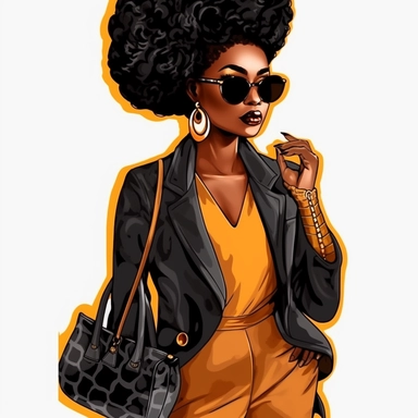Queen Beautiful Black Girl Magic Melanin Black Woman Afro Fashion girl African American clipart white suit girl clipart, Black woman png, Fashion clipart girl, Boss lady clipart, Black girl clipart, Black women clipart a beautiful black woman, smile, black purse clipart, heels clipart, 2020s fashion