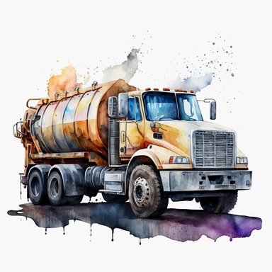 construction water truck clip art, watercolor, white background, no caption
