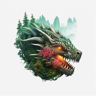 white background, dragon breathing fire, 3d, super closeup, sticker, printable image, photorealistic, artwork t-shirt graphic of majestic forest, in digital painting style , beautiful flowers, sunset mountains and clouds , big vines, plants surround, highly detailed clean, vector image, photorealistic masterpiece, professional photography, realistic, flat white background, isometric, vibrant vector, clipart, illustration, realism, 4k, , cinematic, front view, paradise, extremely white background