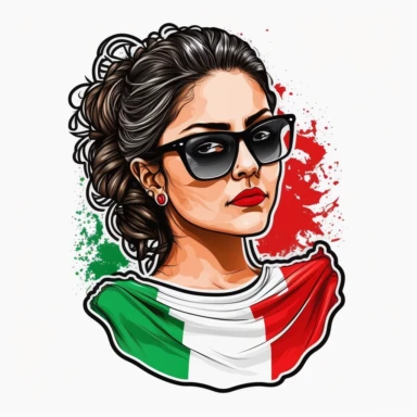 pretty young woman with a t-shirth with the mexican flag, hair in a messy bun and sunglasses realistic cartoon style clipart sticker
