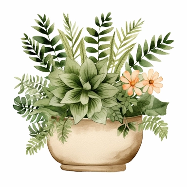 hand drawn watercolor , boho style ,boho houseplant, boho style details, boho colors, clipart, single object,png, sublimation, white background for removing background - - no text shadow font watermark