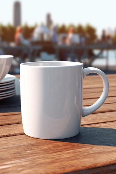 realistic mockups of a white mug in a table summer astheric, minimalistic style for clip art, high-quality, create an amazing beautiful coloring page