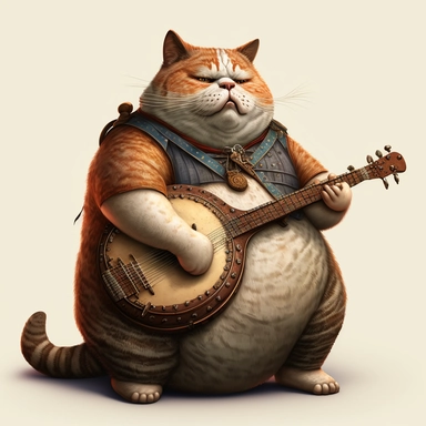 fat cat chilling and playing banjo, clipart 8K