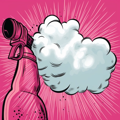 Pink plastic spray bottle close up smoke cloud clipart vector comic book style high resolution image