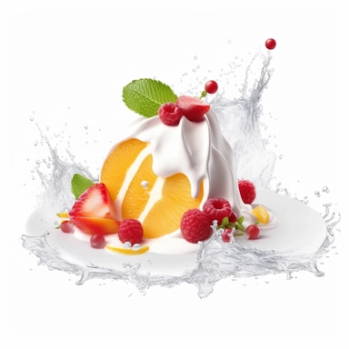 White background. Clipart. food. magical foodscapes made from mouthwatering dishes that are transformed into extraourdinary landscapes. mystical, beuty of nature elements, touch of fantasy, visually stunning, enchanting, imagination, culinary, extraordinary. Clipart. White background.