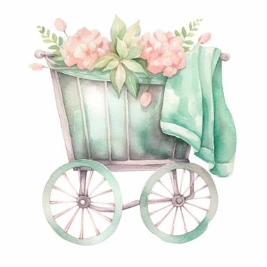 watercolor vintage baby blanket, pastel pink and mint, high quality, clipart, white background
