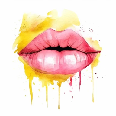 basic watercolor pink kiss with yellow accent in minimal hand drawn style, Etsy, textured, clipart, white background