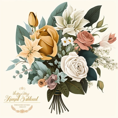 Design a beautiful bouquet clipart that would be perfect for celebrating Mother's Day. The bouquet should feature a variety of flowers, such as roses, lilies, and daisies, arranged in a stylish and elegant way. The clipart should be set against a clean white background, making it perfect for use in greeting cards, flyers, and social media posts.