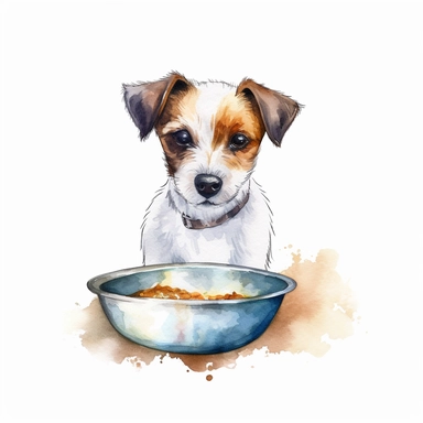 Watercolor dog bowl clipart, white isolated background, space out, hd
