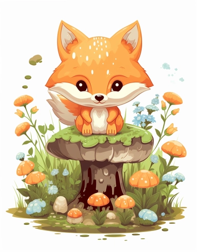 kawaii baby fox clipart, in the style of surrealist botanical, forced perspective drawings, shilin huang, beige, bulbous, group material, pigeoncore