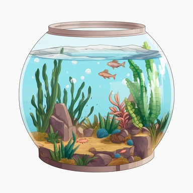ella bailey illustration style, cartoon style fish tank , high definition, 8k, insanely detailed, fine detail, sharp focus, illustration, white background, isolated clipart