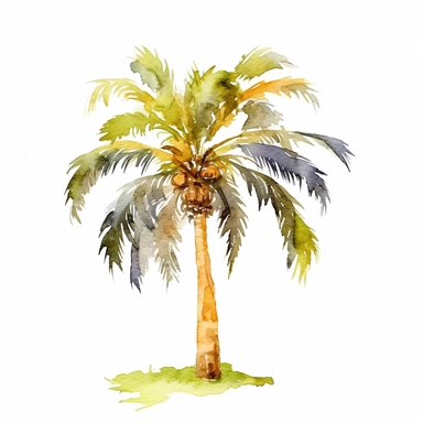 watercolor Canary Island Date Palm, clipart, palm tree, white background