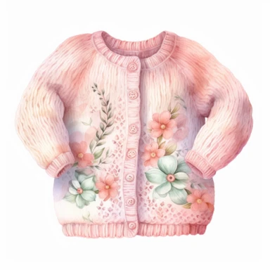 Clipart,cute, vintage, watercolor, baby girl's knitting cardigan, pastel color, hand drawn
