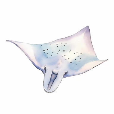 Hand painted watercolor clipart of a single manta ray, nursery decor, in soft colors