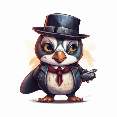 a mafia chibi penguin with cute big eyes, happy smiling face, cute animal, adorable, playful atitude, adorable watercolor animal clipart, no background, high quality and very sharp image with clear focus v5