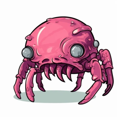 2d pink bubblegum crab zombie monster mutant on white background drawing in microsoft paint , no shadow, flat picture, clipart