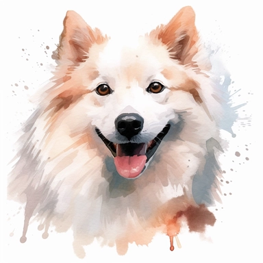 American Eskimo Dog dog, water color style, clipart, white background