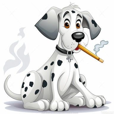 Clipart of a funny dalmatian with cigarette in his mouth on white background